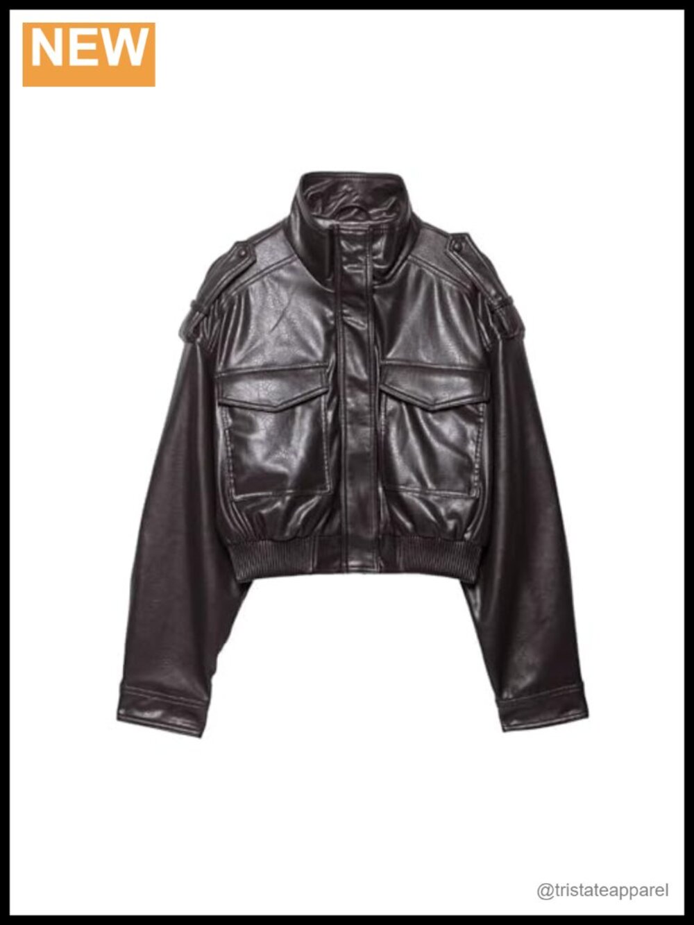 Women's Cropped Faux Leather Jacket Motorcycle Bomber Coat Zip Up Long Sleeve